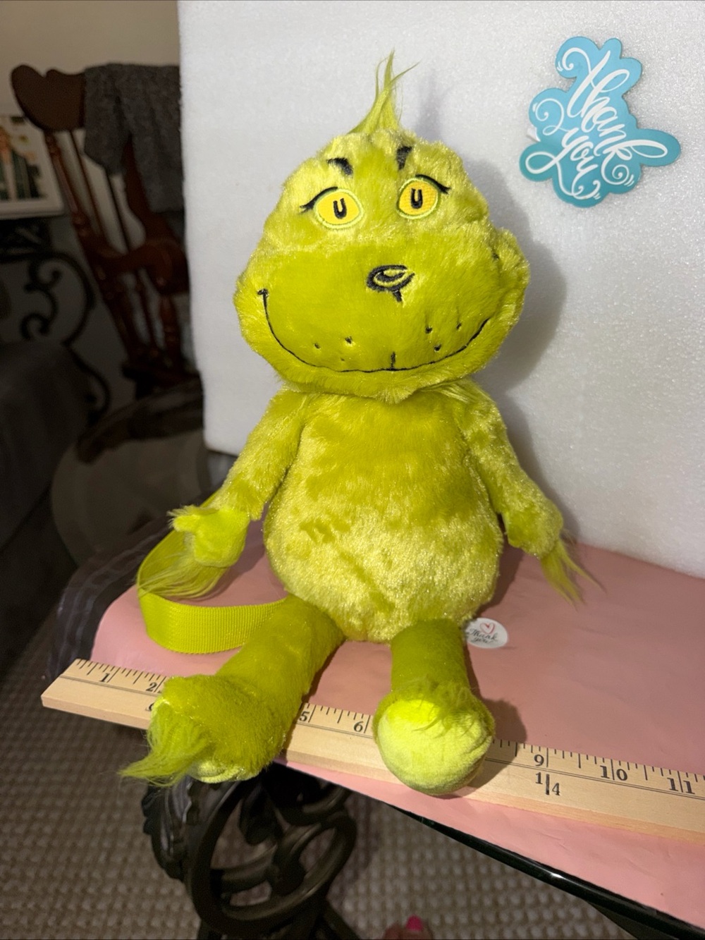 Dr. Seuss Grinch Plush Toy like Bright Lime Green Backpack NWOT